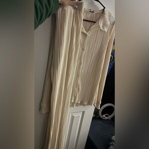 2 piece set Pleated Button-Down Cream Blouse